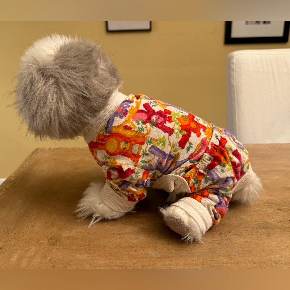 Monkey print doggy pajamas in size 10